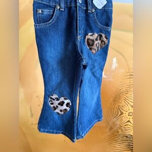Leopard Fleece Heart Denim Jeans by Pink a Boo Baby